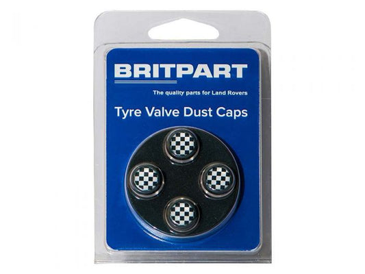 DA1437 - TYRE VALVE CAPS WITH BLACK AND WHITE CHEQUERED FLAG DESIGN AND BLACK OUTER